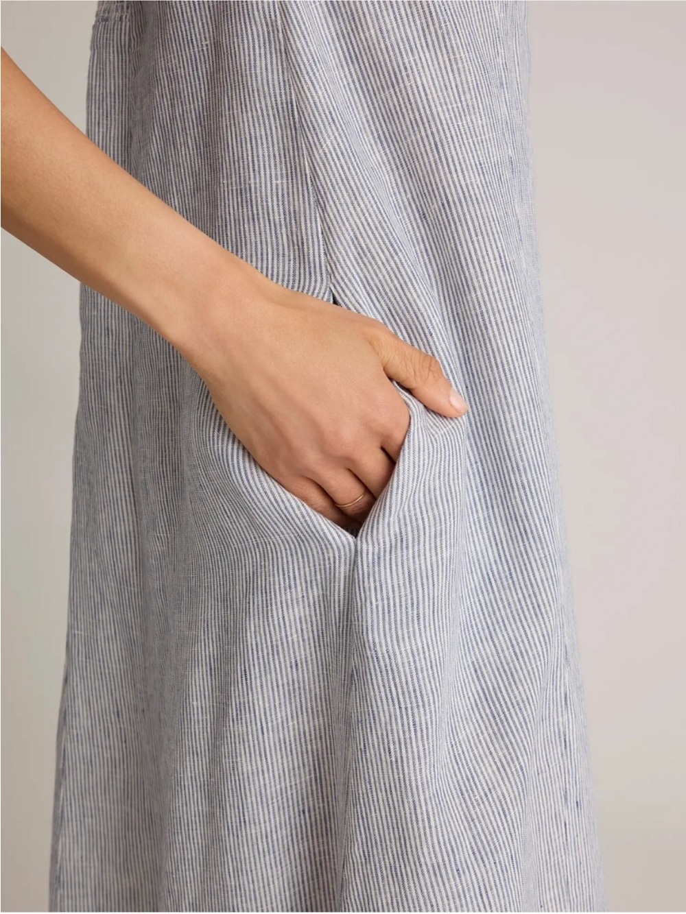 Quince 100% European Linen Strapless Maxi Dress Blue Pinstripe Small - Picture 4 of 9